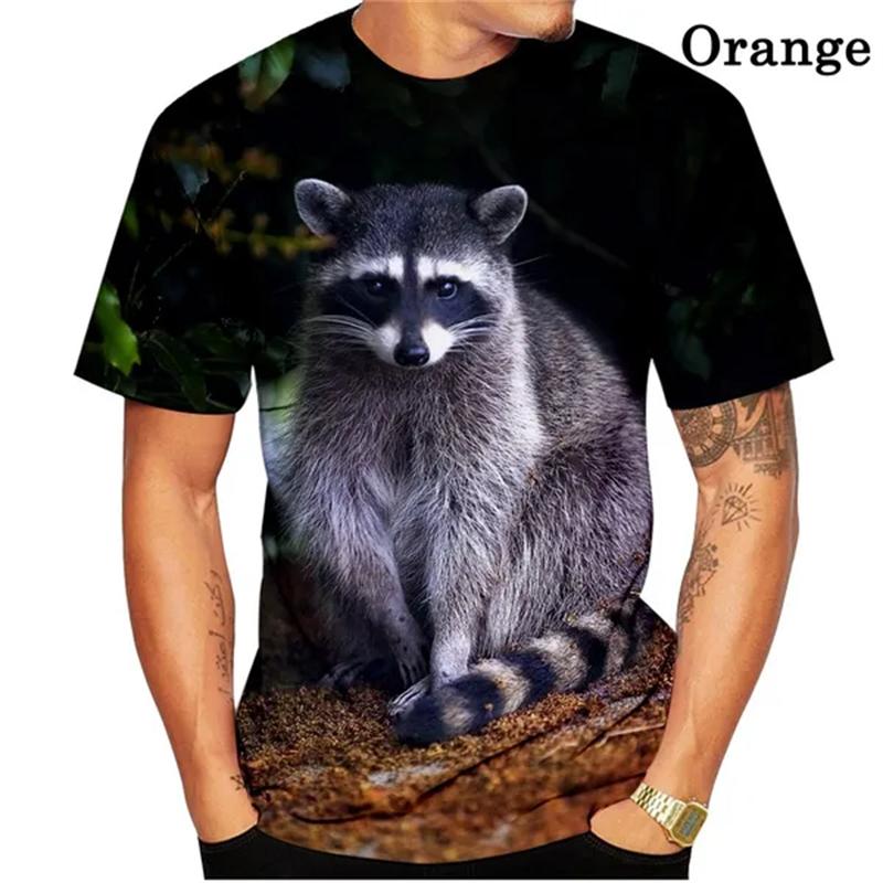 Summer Round Neck 3D Cute Funny Raccoon Graphic Print Top Fashionable Casual Short Sleeved Men's T-shirts