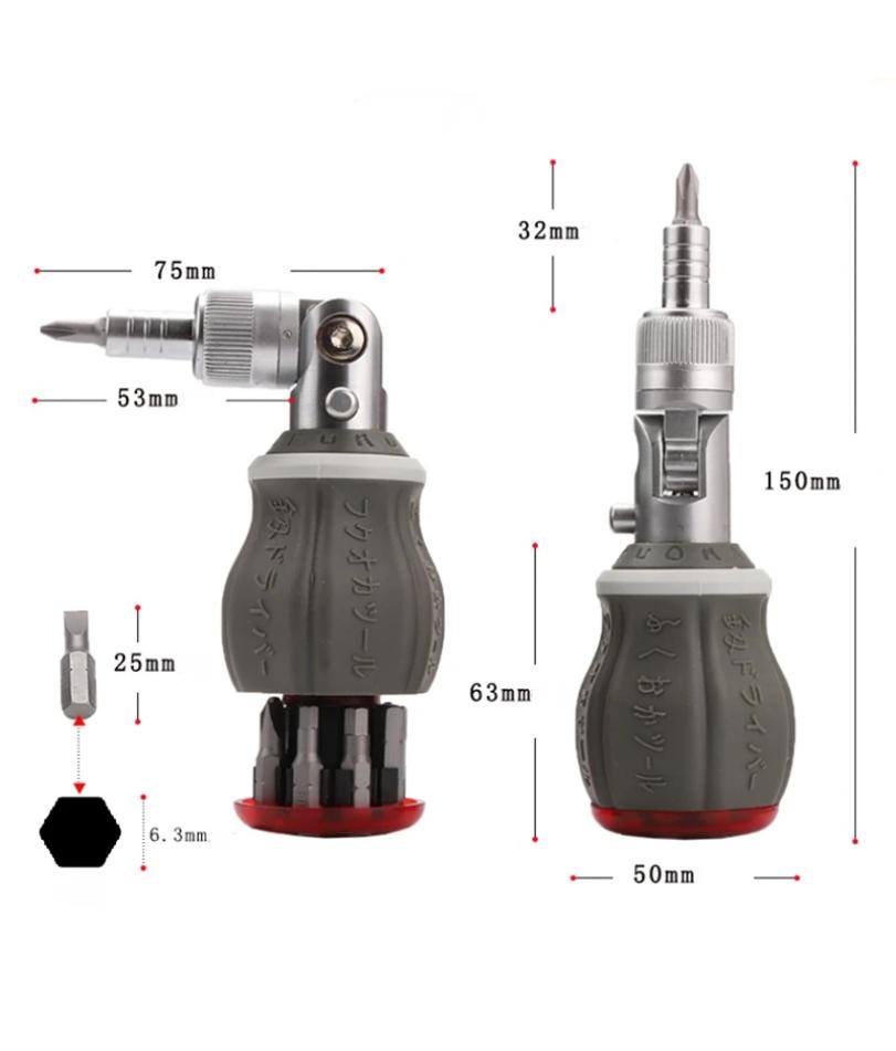 Multifunctional Ratchet Screwdriver 180degree 8-in-1 Adjustable Angle Domestic Maintenance Mini Quick Ratchet Screwdriver Set
