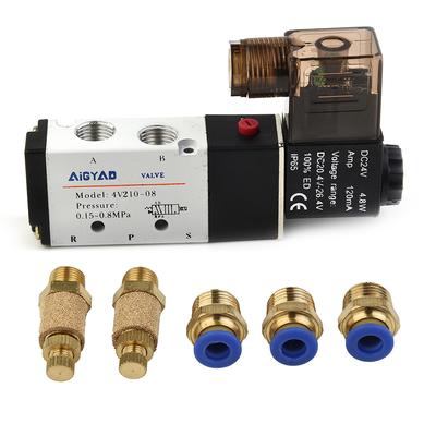 4V210-08 Elektromagnetický ventil DC 24V 5 portů Samec Konektory Řídicí Tlumiče