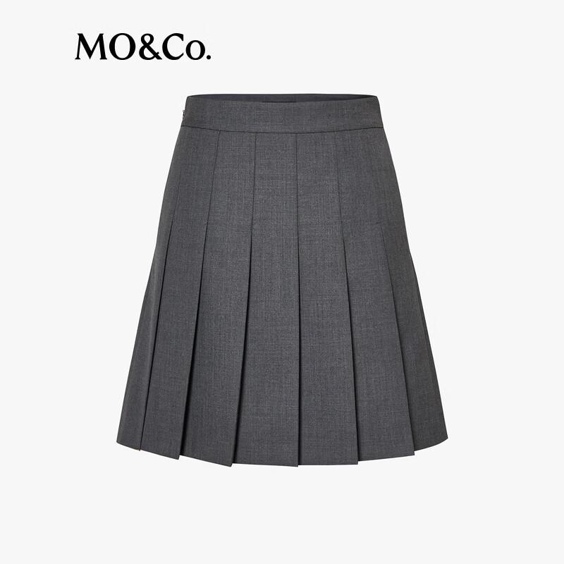 MO&Co. C+ Collection Wool-Blend High-Waisted Pleated A-Line Midi Skirt