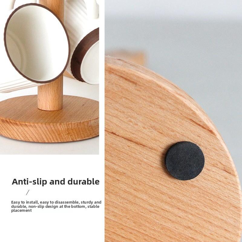 Japanese Wooden Cup Holder Creative Beech Wood Cup Draining Hanger Household Mug Storage Rack Home Decor Ornaments Accessories