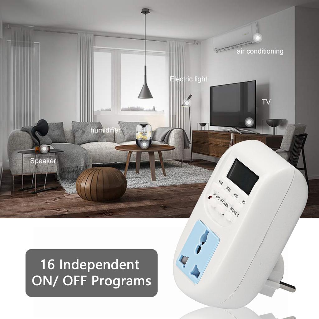 Plug in Digital Timer Switch Weekly Programmable Electrical Timer Outlet 16 Independent ON  OFF Programs for Home