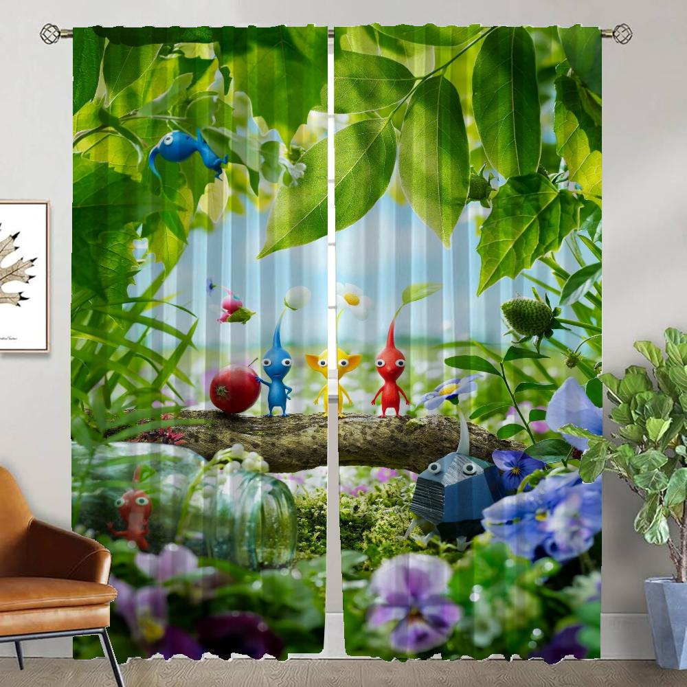 PIKMIN Zasłony do Salonu Zasłony Cieniujące Tiul do Sypialni Zasłony Antykomarowe 2 Sztuki Przegroda Dekoracja Halloween