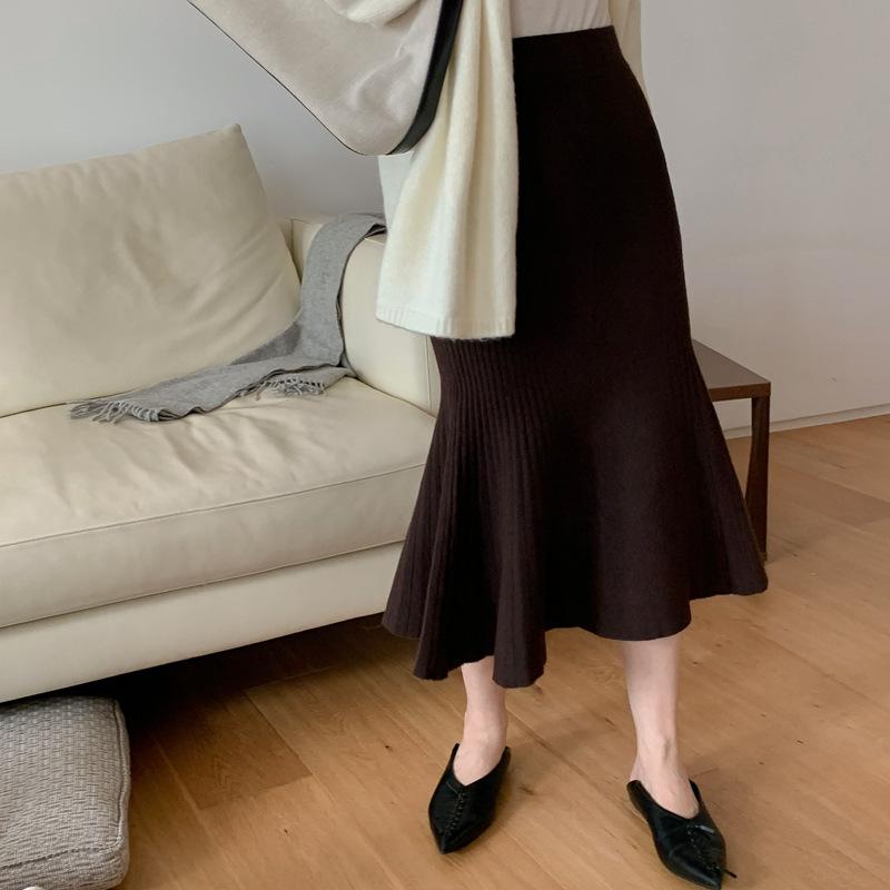 

Трикотажная юбка с высокой талией Облегающая юбка-трапеция «рыбий хвост» one size кофейный