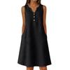 Women's Summer Casual V-neck Button Color Sleeveless Long Dress With Pockets