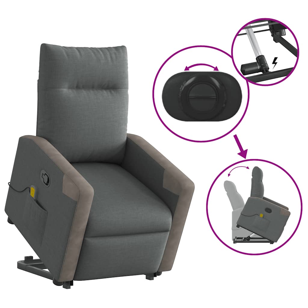 Recliner Chair with Lift Function Dark Gray Fabric