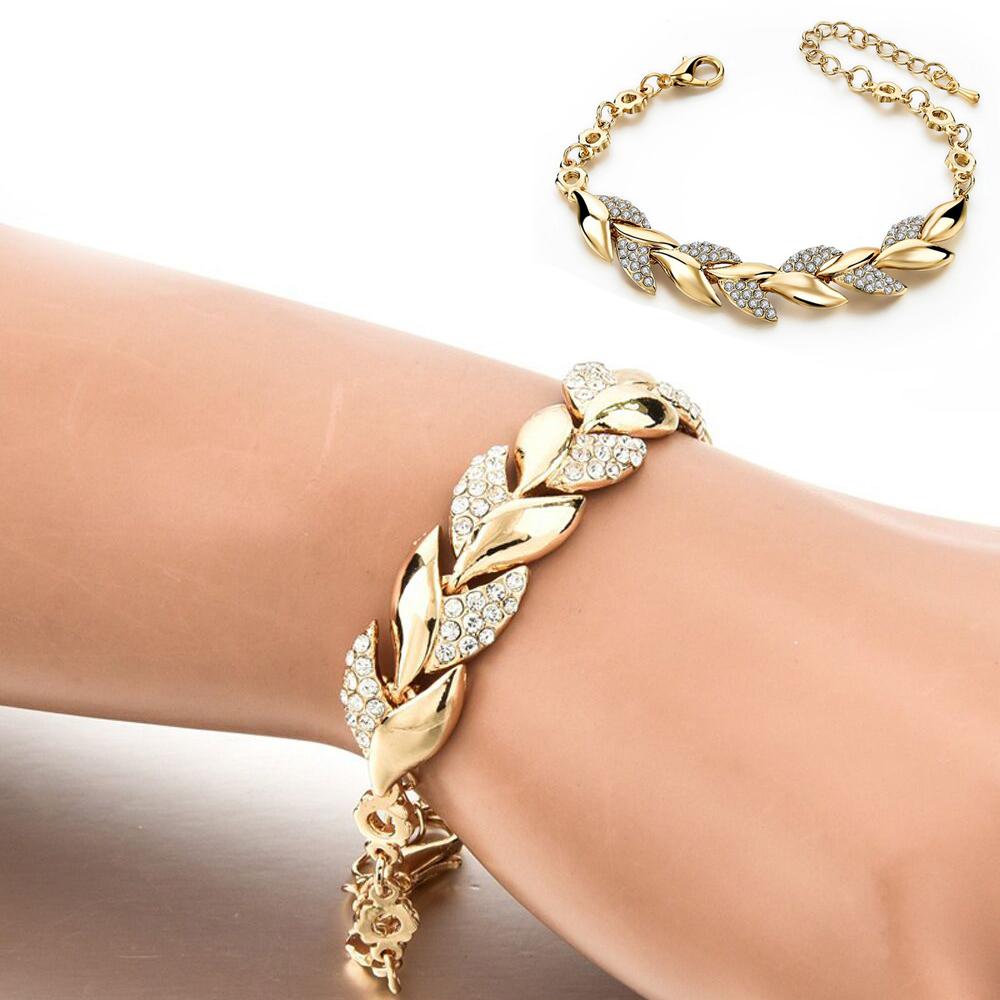 Böhmischen Stil Frauen Mädchen Gold Armband Strass Blätter Kette Armreif Luxus Hochzeit Schmuck Einfache Mode Elegante Neue