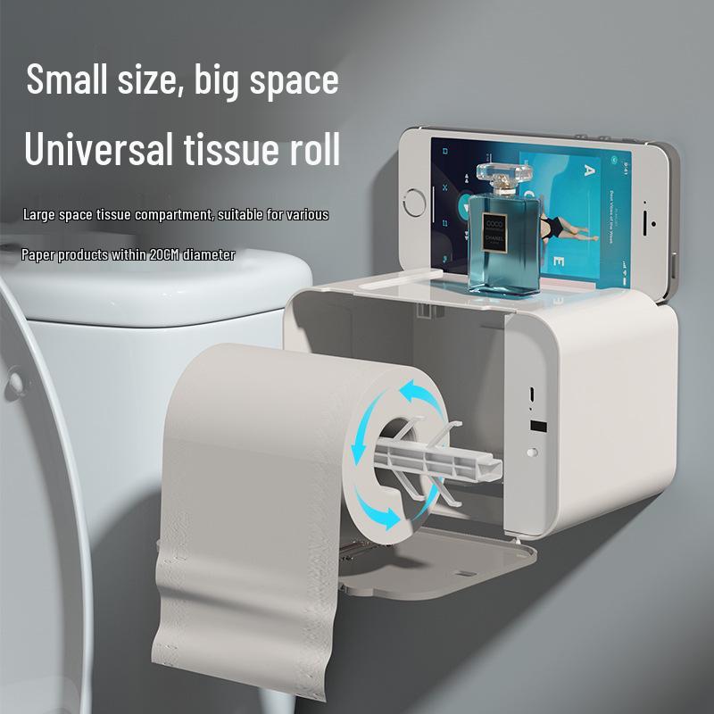 Smart Sensor Toilet Paper Holder, Automatic Wall-Mounted Dispensing, Punch-Free, Waterproof.