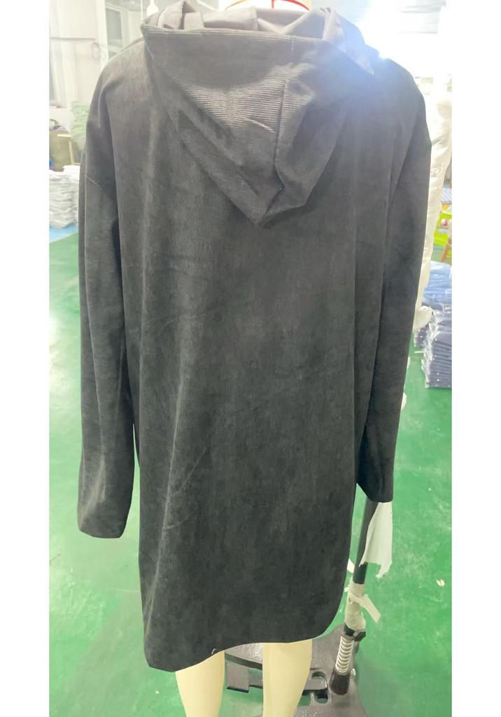 2025 Women's European & American Corduroy Hooded Loose Casual Cardigan Jacket