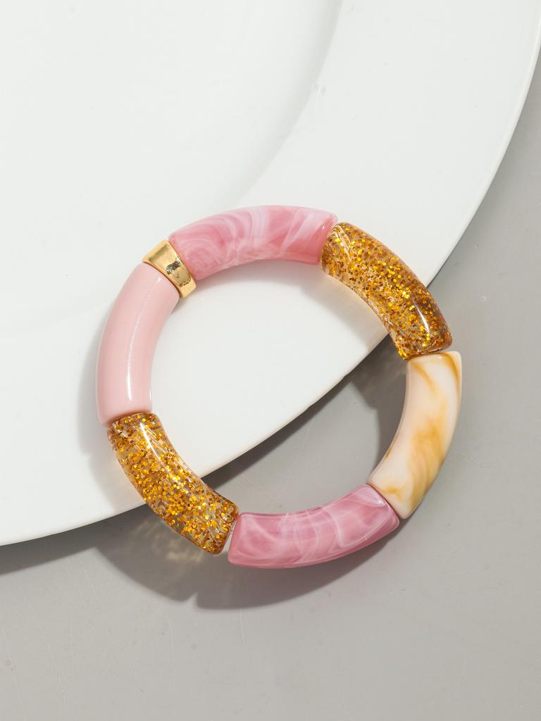 Bohomia Acryl-Design-Stil, klobiges, stapelbares Bambus-Armband für Frauen, Boho, elastisch, bunte Röhrenperlen-Armbänder, 2024 Schmuck