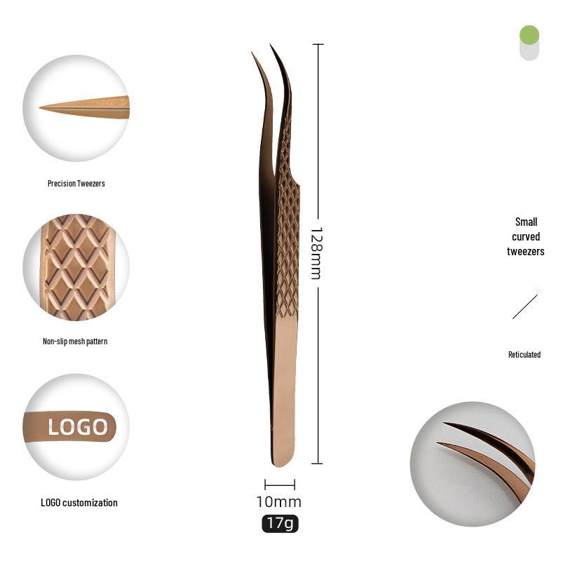 Golden Feather Stainless Steel Eyelash Tweezers for Grafting and Extensions