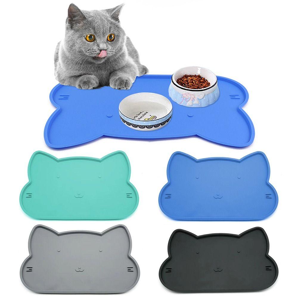 Silicone Pet Feeder Mats Cat-shaped Cat Placemat Portable Pet Bowl Mat Kitten Feeding