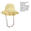 Straw Hat Large Brim Sun Protection Wide Brim Beach Hat with Ethnic Beads Chain Decoration Hollow Breathable Basin Hat