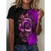 Summer Women's 3D Floral Print Crew Neck T-shirt Is Fashionable, Versatile, Trendy, Casual, and Breathable