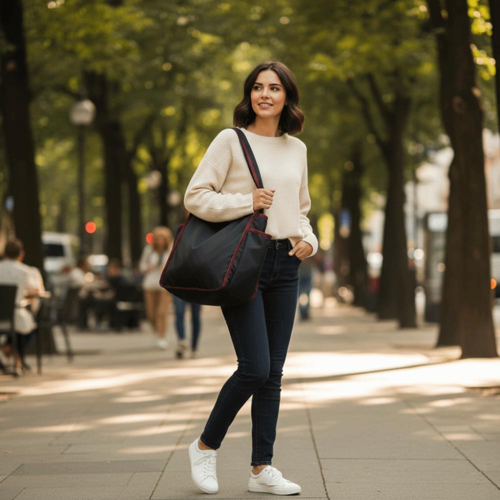 Large Capacity Tote Bag Foldable Eco-Friendly Bag Retro Shopping Bag Portable Use