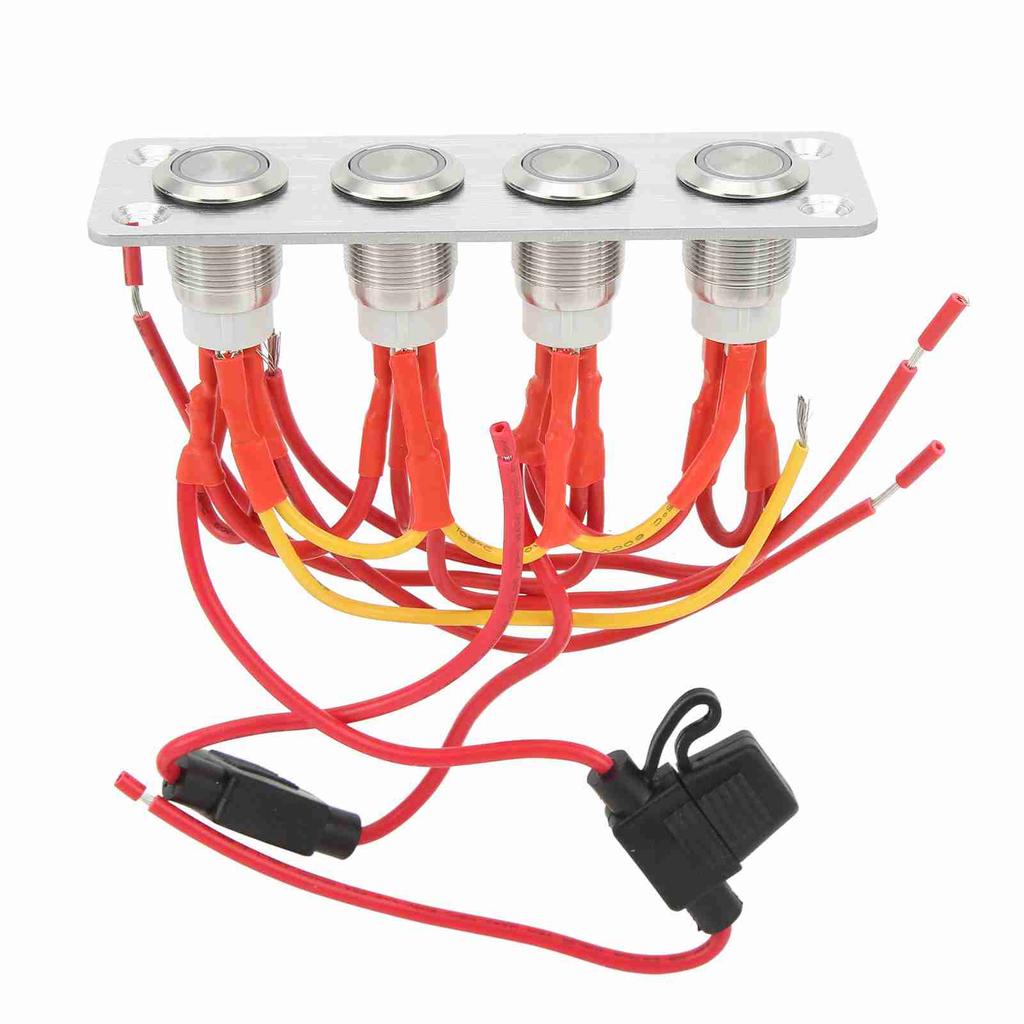 4 Gang Switch Panel Blue Light DC 12V 16A Stainless Steel Button Switch for RV Boat