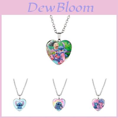 Adorable Stitch Cartoon Heart Necklace For Kids With Stunning Glass Pendant And Alloy Chain