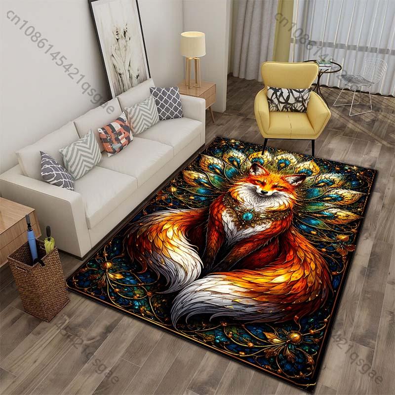 

Multiple sizes Ornate jeweled fox feathered mandala Print Carpet for Living Room Bedroom Sofa Home Decor Non-slip Mat Gift 40x60cm