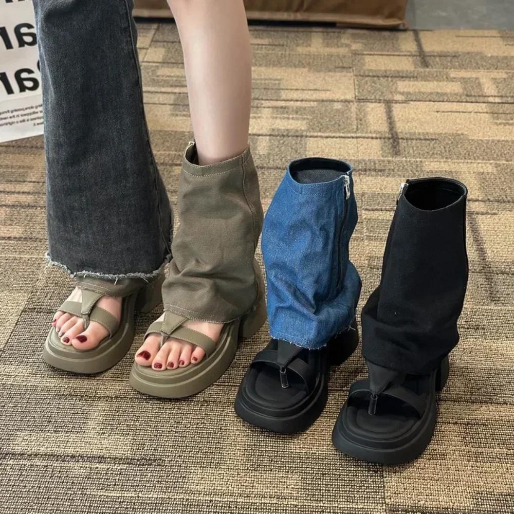 Модные весенние и осенние новые женские сапоги с открытым носком 2024 года — фото 6