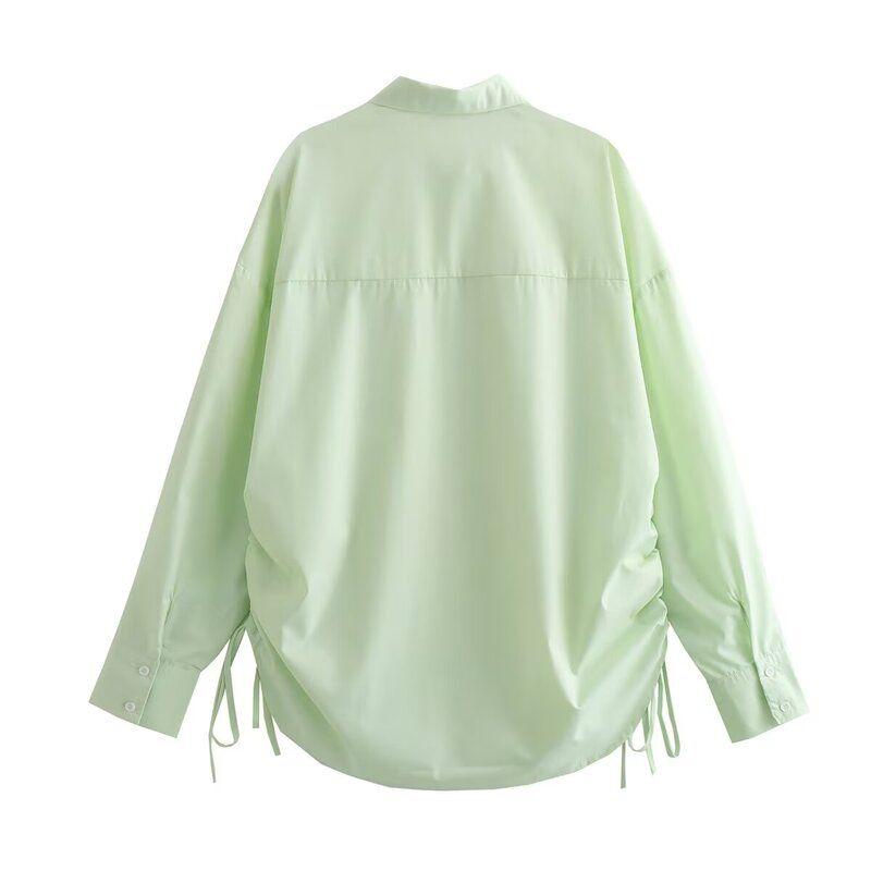 Fashion Style 2024 Spring New Arrival Women's Clothing Stylish Loose Versatile Slimming Long Sleeves Two Sides Drawstring Shirt