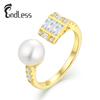 Gold Plated 925 Sterling Silver Open Adjustable Ring Freshwater Baguette Open Band Statement Ring for Women Fashion Jewelry