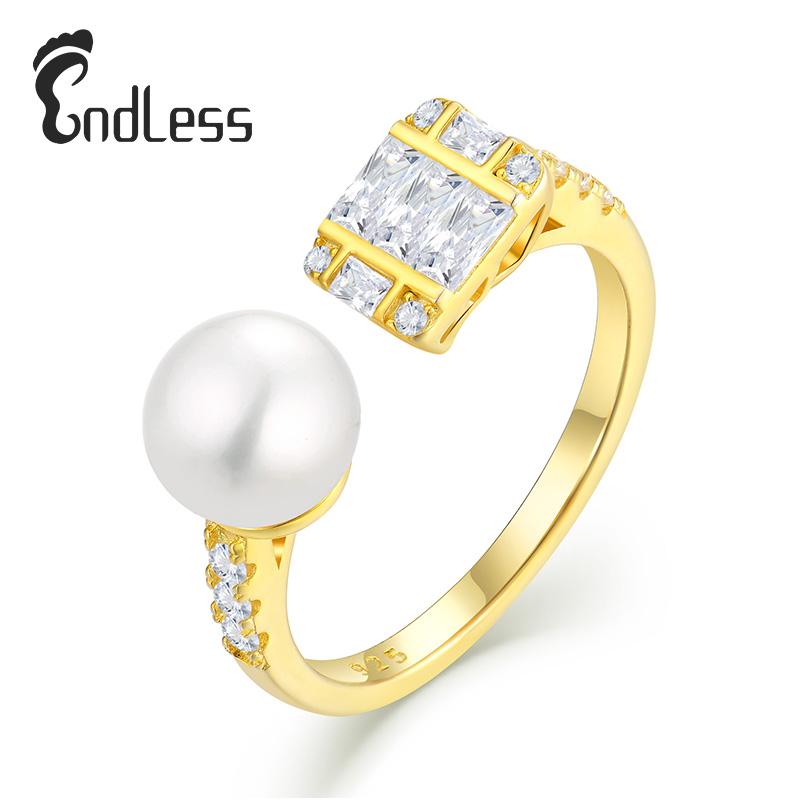 Gold Plated 925 Sterling Silver Open Adjustable Ring Freshwater Baguette Open Band Statement Ring for Women Fashion Jewelry