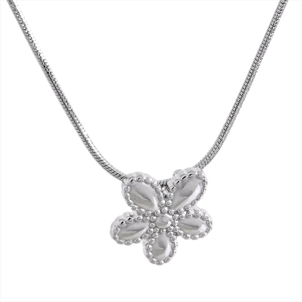 

Yhpup Fashion Flower Pendant Stainless Steel Gold Silver Color Necklace Rust Proof Waterproof Statement Stylish Jewelry
