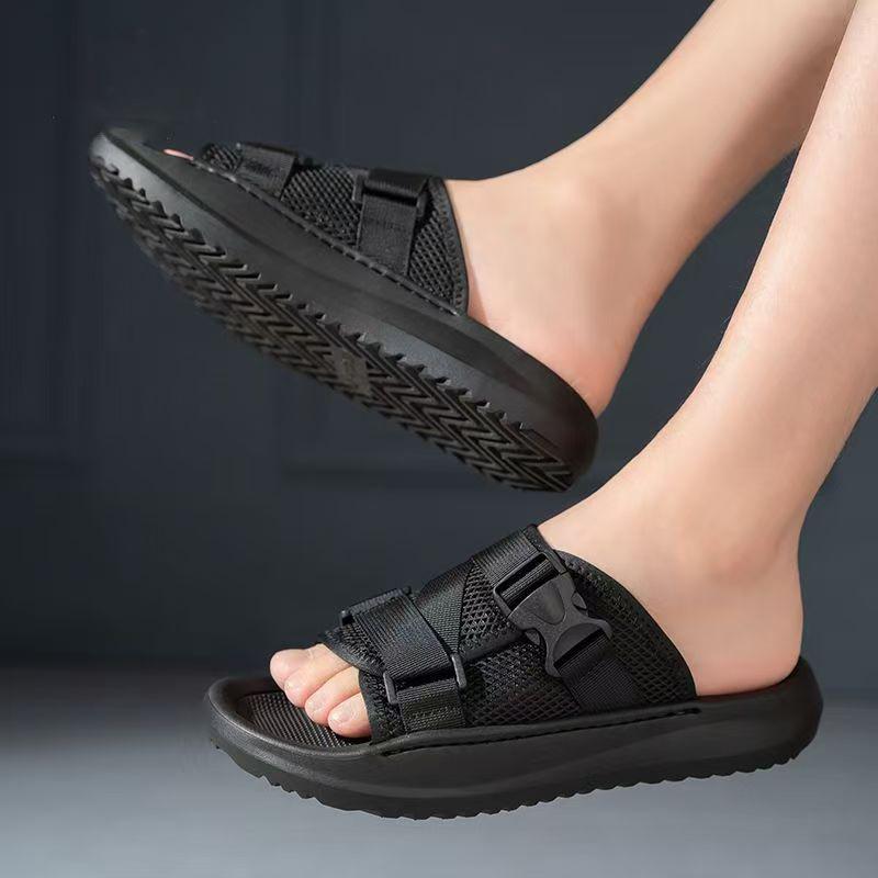 Fashion 2025 Summer New Mesh Slippers for Men Fashion Casual Soft-soled Beach Shoes Male Solid Color Outwear Flip Flops Man