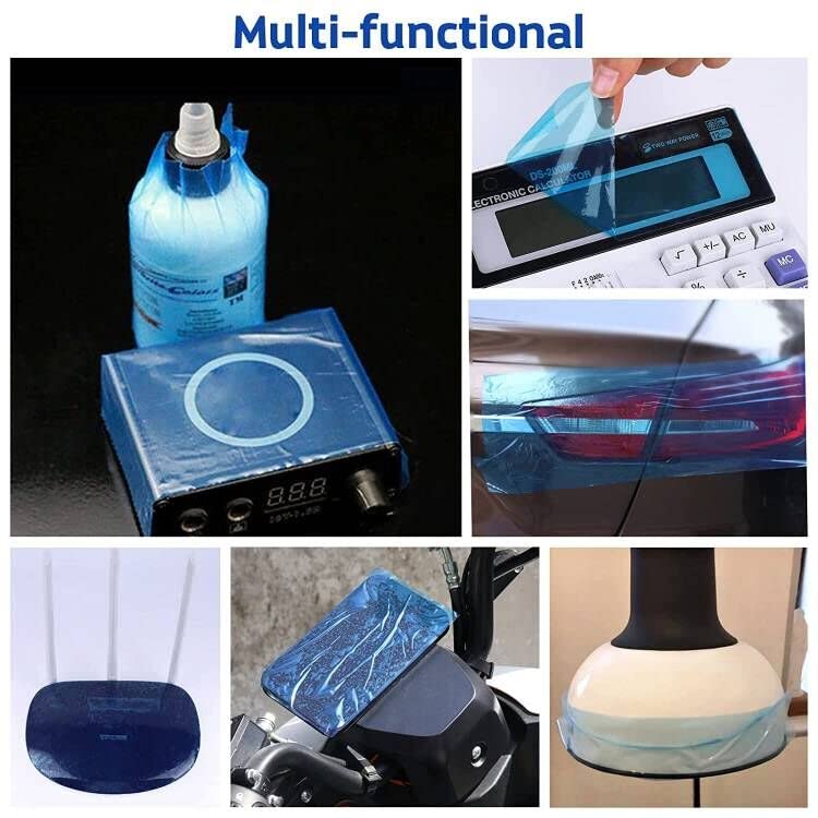 Blue Barrier Film Roll (1200 Sheets) Adhesive Tape for Dental, Tattoo, Makeup - Polyethylene, 4'' X 6''