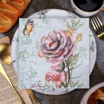 20pcs/Pac 33*33cm 2-Ply Disposable Party Napkin Flower Butterfly Pattern