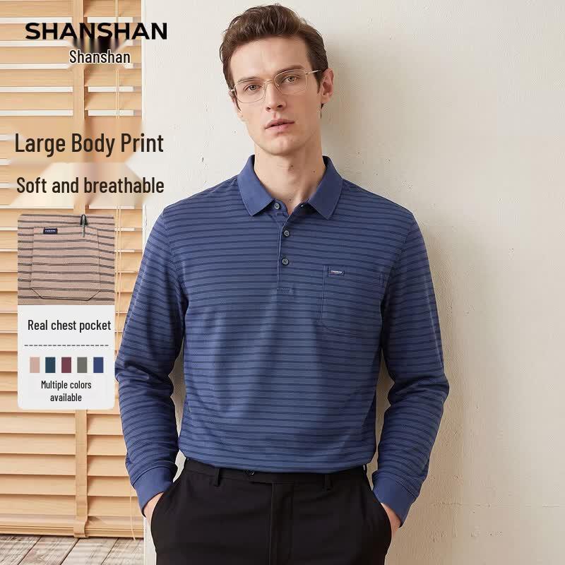 SHANSHAN Men's Waffle Knit Long-Sleeve Polo Shirt