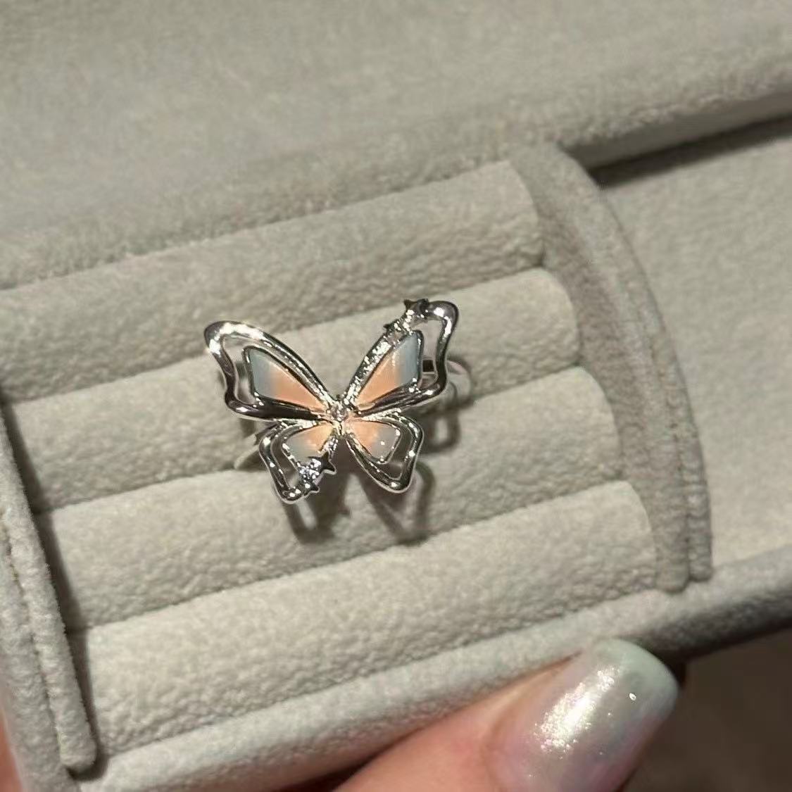 Colored butterfly graffiti ring opening adjustable super fairy enamel temperament ring advanced sense index finger ring