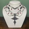 Goth Halloween Necklace For Women Bat Cross Heart Red Crystal Pendant Clavicle Chain Halloween Party Jewelry Gift