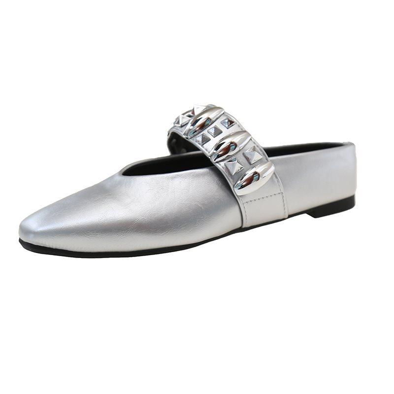 2025 New Half-tray Cool Slippers Bag Head French Silver Skirt Half-slippers Women's Summer Outer Wear Inner Height Increase Super Fire Match