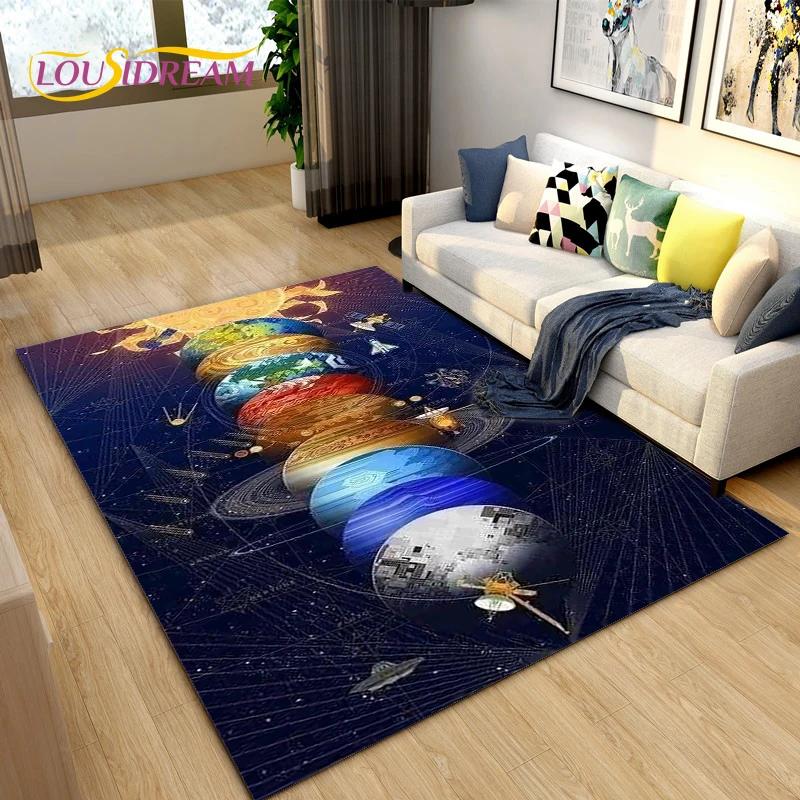 Cartoon Universe Starry Sky Planet Area Rug,Carpet Rug for Living Room Children's Bedroom,Kids Play Game Floor Mat,Anti-slip Mat