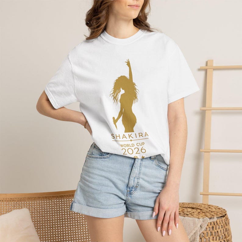 Moda de Verano Camiseta de Moda Hombres Mujeres Top Vintage Shakira Mundial 2026 Camiseta con Silueta Vintage Yo Shakira Día Día Concierto