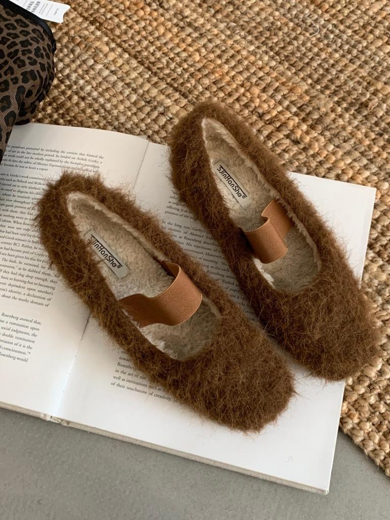 2025 Autumn and Winter Mary Jane French Fluffy Shoes Women Wear Autumn and Winter Warm Temperament Fairy Style New Single Shoes Cotton Shoes