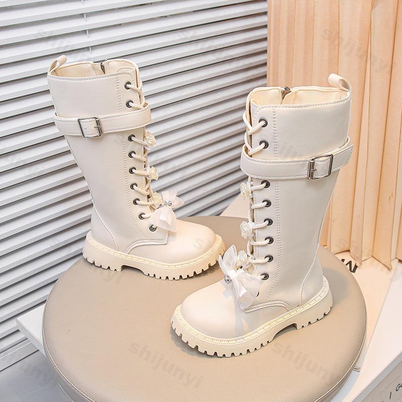 Jesienne Buty Dziecięce do Kolan Brytyjskie Dziewczęce Buty Księżniczki Dzieci Zamek Błyskawiczny Wygodne Antypoślizgowe Jednokolorowe Długie Buty