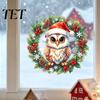 Creative Gift for Friends Christmas Owl Wreath Static Window Cling, Winter Holiday Glass Sticker, Removable Decals No?Glue Reusable Decal Home Shop