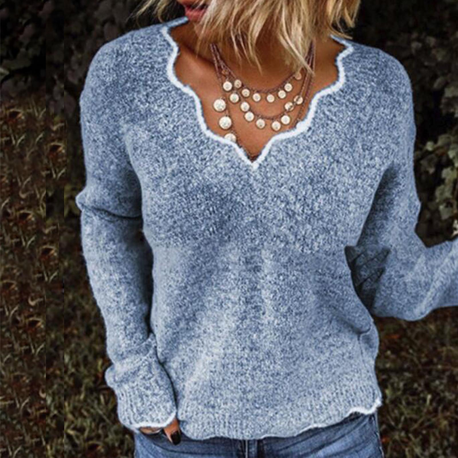 

Женские вязаные свитера с V-образным вырезом, пуловеры, топы, женский однотонный повседневный джемпер, зимний женский с длинным рукавом XXXXL синий