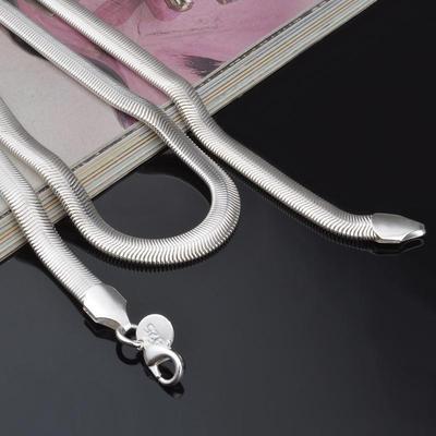 16/18/20/22/24 tum 6MM Platt Ormben Kedja Halsband Kvinnor Män Bröllop Mode Smycken Berlock Gåvor