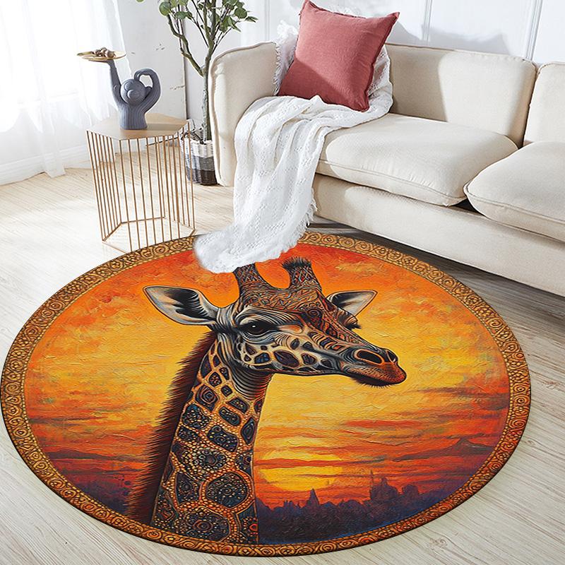 Giraffe Round Area Rug,Carpet Rug for Living Room Bedroom Sofa Playroom Decor,Non-slip Floor Mat