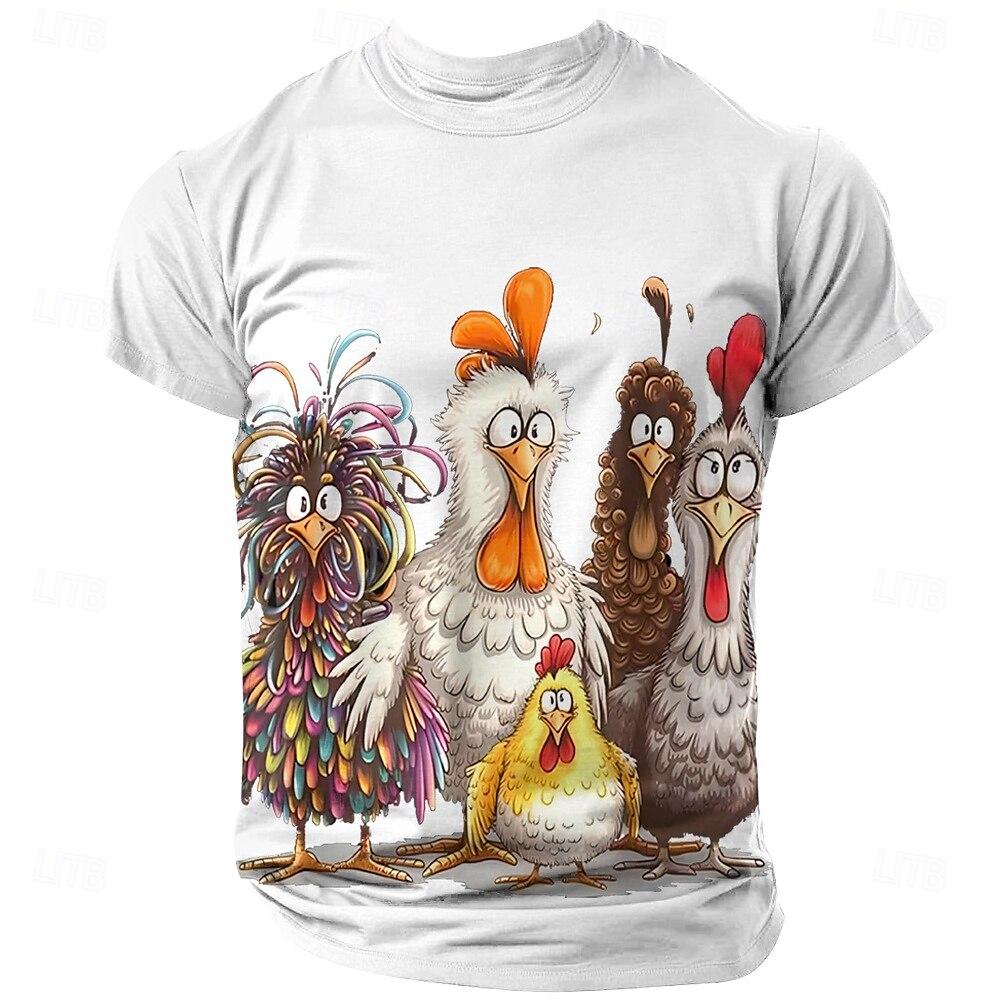 Men's T-Shirt Cartoon Chicken Print Summer Short Sleeve Tops O-Neck Pullover Outdoor Casual Clothing
