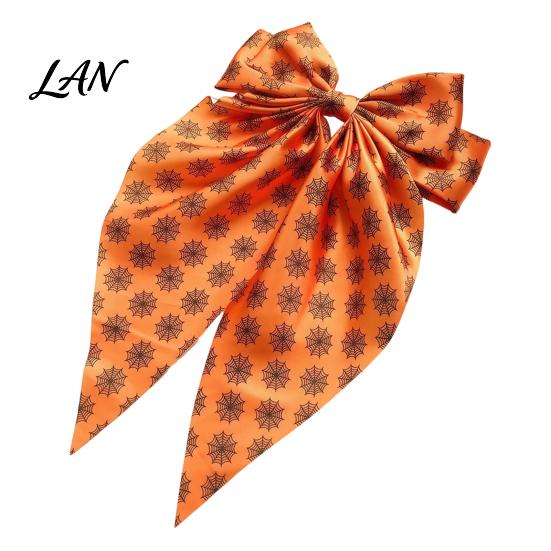 Halloween Hair Accessories Silky Satin Bows for Women, Big Ribbon Bow Clips Girls, Decorative Clip Oversized Long Tail Barrettes, Cute Ghost