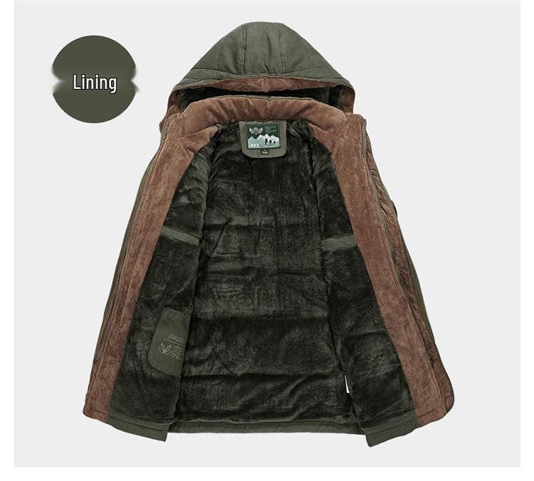 Men's Mid-Length Winter Cotton Coat with Velvet, Multi-Pocket, Thickened, Plus Size - Ideal for Middle-Aged and Elderly