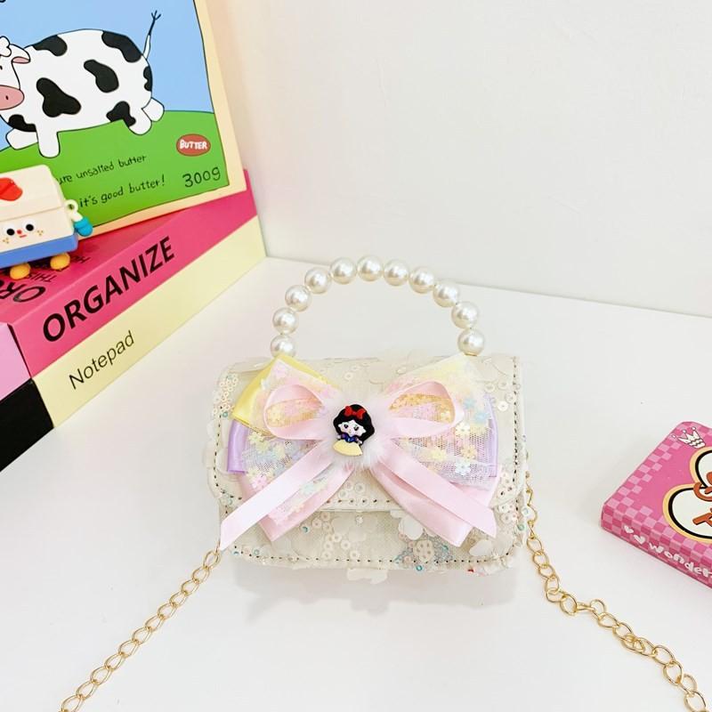Little Girls Elegant Bow Shoulder Bag Fashionable Chain Strap Versatile Kids Purse