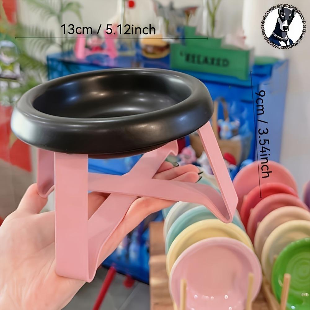 

UFO Shaped Elevated Dog Bowl High Neck Support Durable Plastic Red Yellow Dopamine Stitch Pet Food Dish чёрный