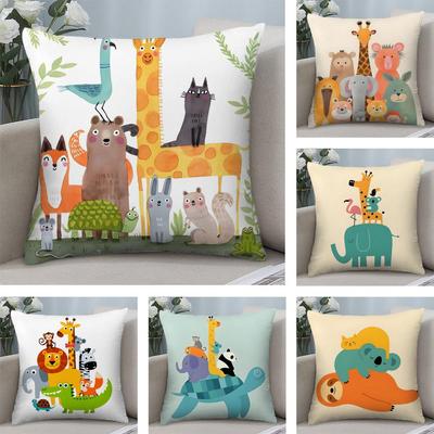 Cartoon Animals Cushion Cover Plush Fabric Soft Double-Sided Printed Sofa Warm Winter Home Child Gift Pillow Case