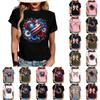 Women's Fashion Casual Printed Short Sleeve Round Neck Pullover Tops
