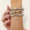 3pcs Heart Pendant Bracelets Stacked Style Irregular Beaded Bracelets for Friend Family Neighbors Gift